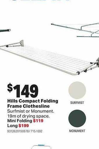 Mitre 10 Hills compact folding frame clothesline offer