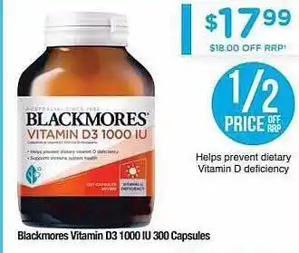 Chemist Warehouse Blackmores vitamin d3 1000 iu 300 capsules offer