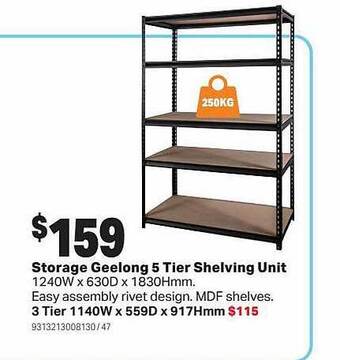 Mitre 10 Storage geelong 5 tier shelving unit offer