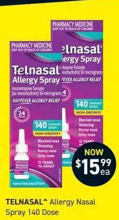 Chemist King Telnasal allergy nasal spray 140 dose offer