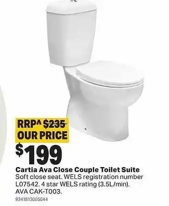 Mitre 10 Cartia ava close couple toilet suite offer