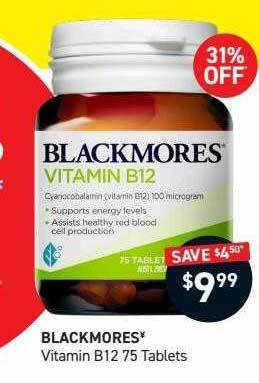 Chemist King Blackmores vitamin b12 75 tablets offer
