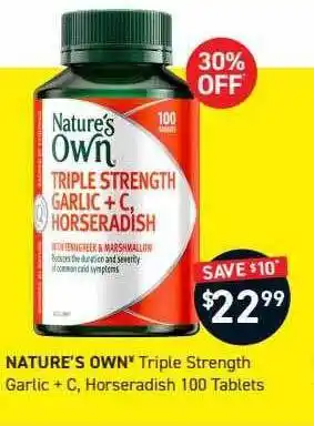 Chemist King Nature's own triplz strength garlic + c, horseradish 100 tablets offer