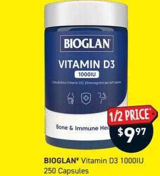 Chemist King Bioglan vitamin d3 1000iu 250 capsules offer