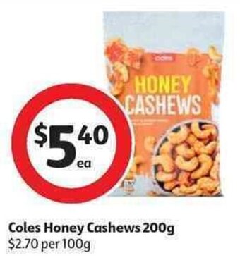 Coles Coles Honey Cashews 200g offer