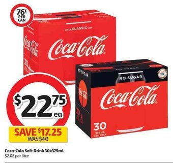Coles Coca-Cola Soft Drink 30x375ml offer