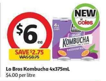 Coles Lo Bros Kombucha 4x375ml offer