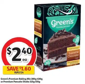 Coles Green's Premium Baking Mix 280g-630g or Premium Pancake Shake 325g-335g offer