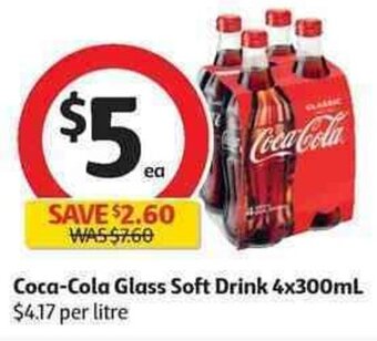 Coles Coca-Cola Glass Soft Drink 4x300ml offer