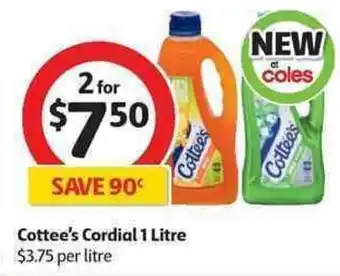 Coles Cottee's Cordial 1L offer