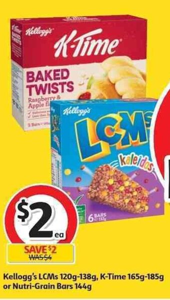 Coles Kellogg's LCMs 120g-138g, K-Time 165g-185g or Nutri-Grain Bars 144g offer
