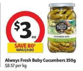 Coles Always Fresh Baby Cucumbers 350g offer