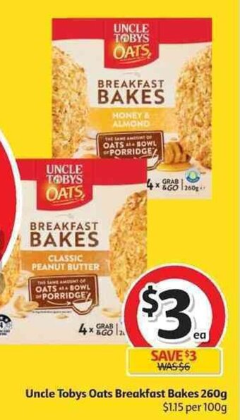 Coles Uncle Tobys Oats Breakfast Bakes 260g offer