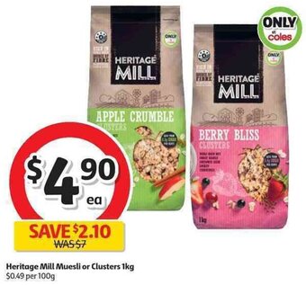 Coles Heritage Mill Muesli or Clusters 1kg offer