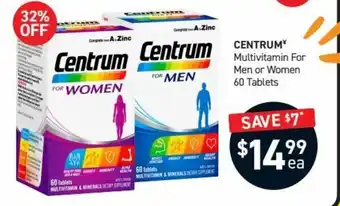 Chemist King Centrum Multivitamin For Men or Women 60 Tablets offer