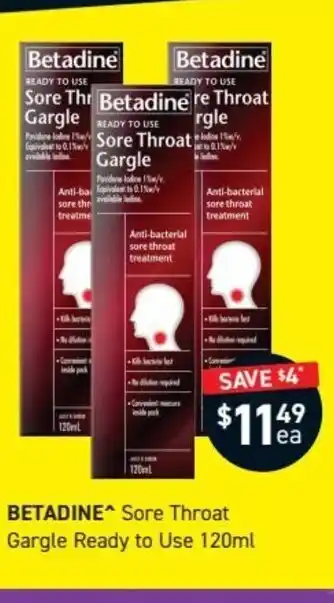Chemist King Betadine Sore Throat Gargle Rady to Use 120 ml. offer