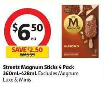 Coles Streets Magnum Sticks 4 Pack 360ml-428ml offer
