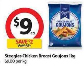 Coles Steggles Chicken Breast Goujons 1kg offer
