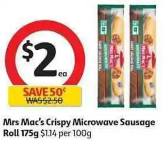 Coles Mrs Mac's Crispy Microwave Sausage Roll 175g offer