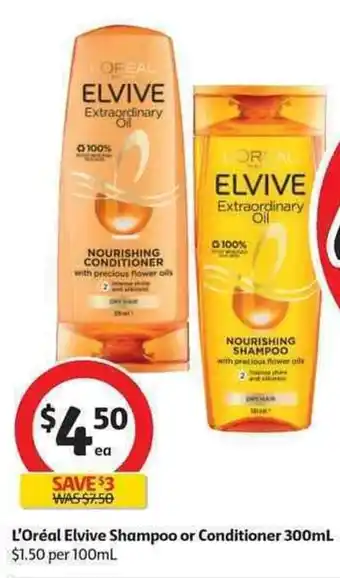 Coles L'Oréal Elvie Shampoo or Conditioner 300ml offer