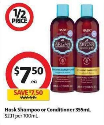 Coles Hask Shampoo or Conditioner 355ml offer