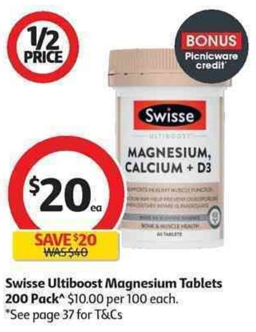 Swisse Ultiboost Magnesium Tablets 200 Pack offer at Coles