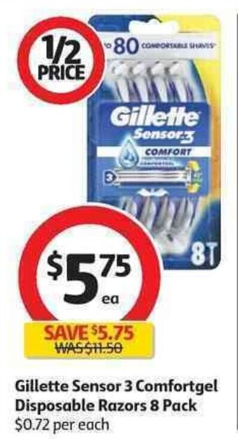 Coles GIllette Sensor 3 Comfortgel Disposable Razors 8 Pack offer