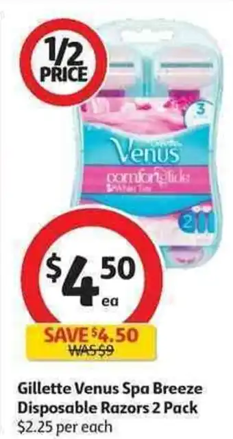 Coles Gilette Venus Spa Breeze Disposable Razors 2 Pack offer