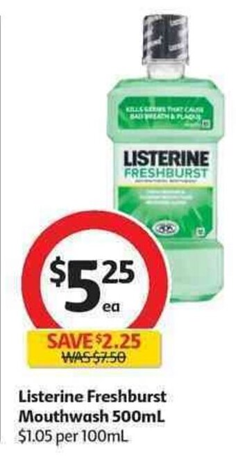 Coles Listerine Freshburst Mouthwash 500ml offer