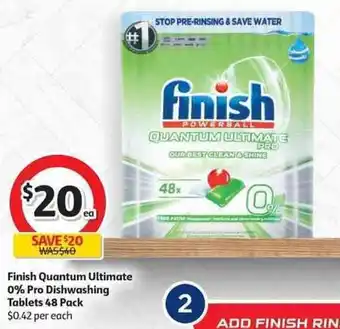 Coles Finish Quantum Ultimate 0% Pro Dishwashing Tablets 48 Pack offer
