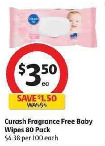 Coles Curash Fragrance Free Baby Wipes 80 Pack offer
