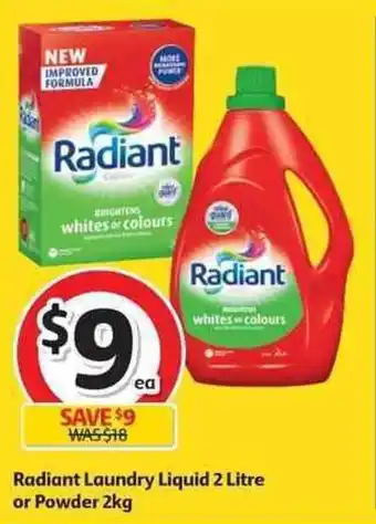 Coles Radiant Laundry Liquid 2L or Powder 2kg offer