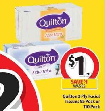 Coles Quilton 3 Ply Facial Tissues 95 Pack or 110 Pack offer