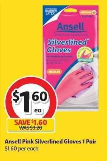 Coles Ansell Pink Silverlined Gloves 1 Pair offer