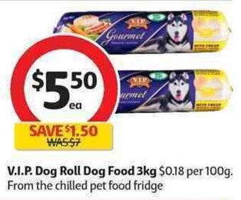 Coles V.I.P. Dog Roll Dog Food 3kg offer