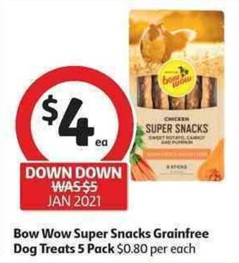 Coles Bow Wow Super Snacks Grainfree Dog Treats 5 Pack offer