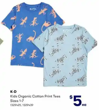 BIG W K-D Kids Organic Cotton Print Tees Sizes 1-7 offer