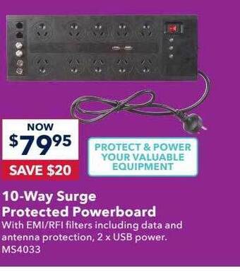 Jaycar Electronics 10-way surge protected powerboard offer