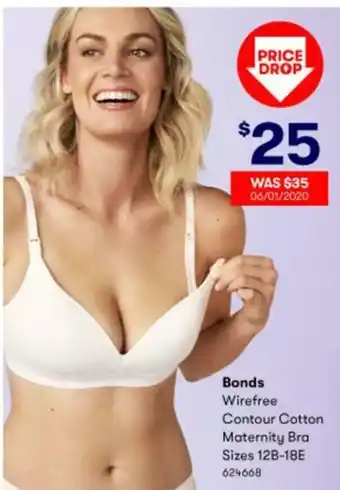 BIG W Bonds Wirefree Contour Cotton Maternity Bra Sizes 12B-18E offer