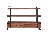 LivingStyles Belvoir Reclaimed Pine Timber & Iron Display Shelf with Castors offer