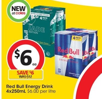Coles Red Bull Energy Drink 4 x 250ml. offer