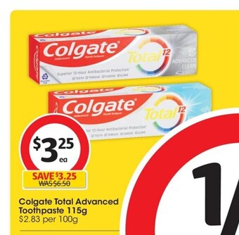 Coles Colgate Total Advanced Toothpaste 115g. offer