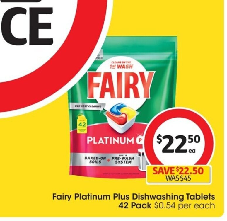 Fairy Platinum Plus Dishwashing Tablets 42 Pack offer at Coles