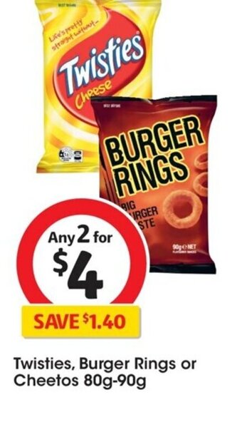 Coles Twisties,Burger Rings or Cheetos 80g-90g offer