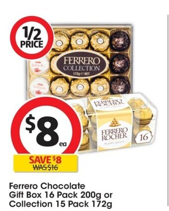 Coles Ferrero Chocolate Gift Box 16 Pack 200g or Collection 15 pack 172g offer