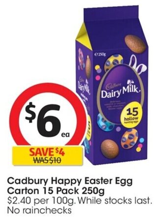 Coles Cadbury Happy Easter Egg Carton 15 Pack 250g offer