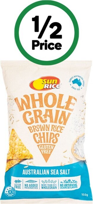 Woolworths Sunrice brown rice chips 150g – from the health food aisle offer