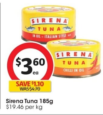 Coles Sirena Tuna 185g offer