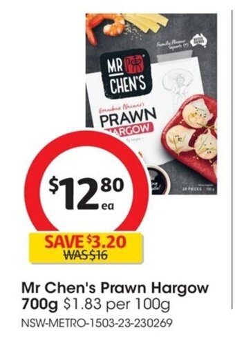 Coles Mr Chen's Prawn Hargow 700g offer