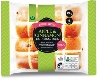Woolworths Woolworths indulgent apple & cinnamon hot cross buns pk 4 offer